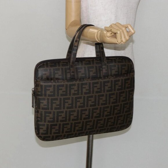 FENDI Zucca Canvas PC Case Black Brown Auth SW1528 - Picture 1 of 16